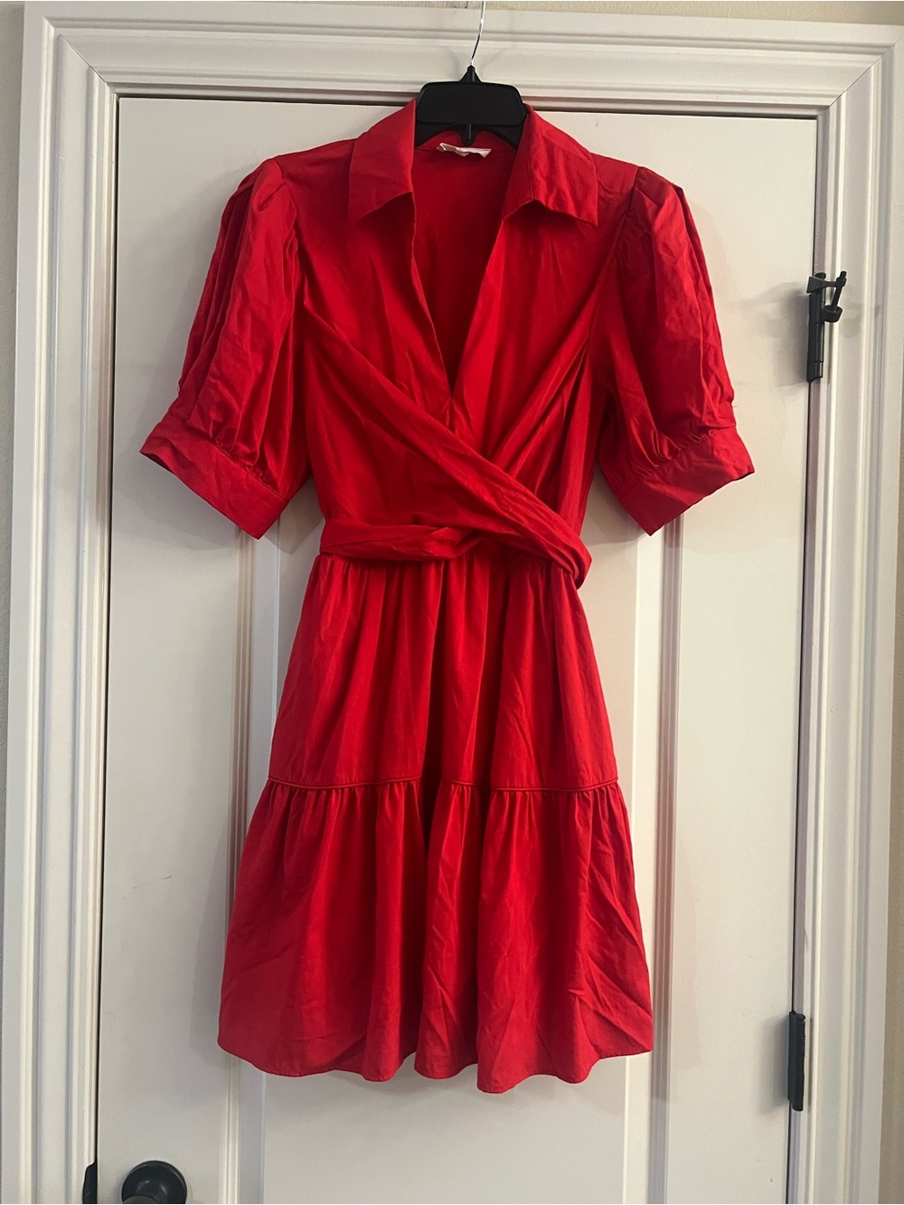 Red Wrap-Style Short Sleeve Dress